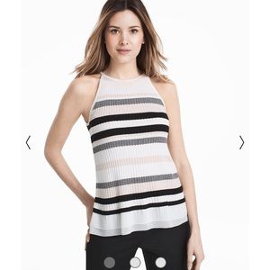 WHBM Sleeveless Stripe Woven Hem Sweater
